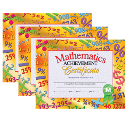 Hayes Certificates, 8-1/2" x 11", Mathematics Achievement, 30 Certificates Per Pack, Set Of 3 Packs, HVA6813