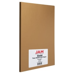 JAM Paper® Foil 2-Sided Paper, Gold, Letter (8.5" x 11"), 50 Sheets Per Pack, 24 Lb