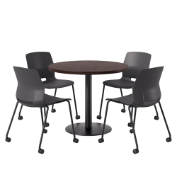 KFI Studios Proof Cafe Round Pedestal Table With Imme Caster Chairs, Includes 4 Chairs, 29"H x 36"W x 36"D, Cafelle Top/Black Base/Black Chairs