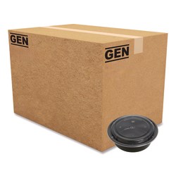 GEN Plastic Food Containers With Lids, 32 Oz, 2-9/16"H x 7-5/16"W x 7-5/16"D, Black/Clear, Pack Of 150 Containers