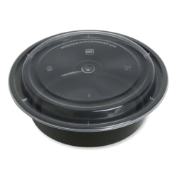 GEN Plastic Food Containers With Lids, 32 Oz, 2-9/16"H x 7-5/16"W x 7-5/16"D, Black/Clear, Pack Of 150 Containers