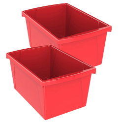 Storex Classroom Storage Bin, Medium, Red, Pack Of 2