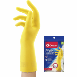 O-Cedar Playtex Handsaver Gloves - Hot Water, Chemical Protection - Medium Size - Latex, Nitrile, Neoprene - Yellow - Long Lasting, Durable, Anti-microbial, Odor Resistant, Comfortable, Textured Fingertip, Textured Palm, Reusable