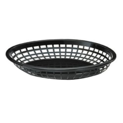 Tablecraft Oval Plastic Serving Baskets, 1-7/8"H x 8-7/8"W x 11-3/4"D, Black, Pack Of 12 Baskets