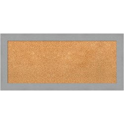 Amanti Art Rectangular Non-Magnetic Cork Bulletin Board, Natural, 33" x 15", Brushed Nickel Plastic Frame