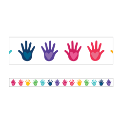 Carson Dellosa Education One World Hands With Hearts Straight Border Strips, 3" x 36", Multicolor, Pack Of 12 Border Strips