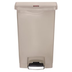 Rubbermaid® Slim Jim Step-On Resin Front Step Wastebasket, 13 Gallons, Beige