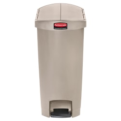 Rubbermaid® Slim Jim Step-On Resin End Step Wastebasket, 13 Gallons, Beige