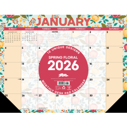 2026 Willow Creek Press Desk Pad Calendar, 22" x 17", Spring Floral, January To December, 57278