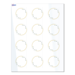 Avery® Print-To-The-Edge Labels With Sure Feed® Technology, S00-D2T-PRWGP10, Round, 2", Glossy White, Preprinted Green Florals with Gold Dots Design, Pack Of 120