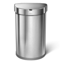 simplehuman® Semi-Round Sensor Stainless-Steel Trash Can With Liner Pocket, 12 Gallons, 25-1/4"H x 15-7/16"W x 12-13/16"D, Brushed Stainless Steel