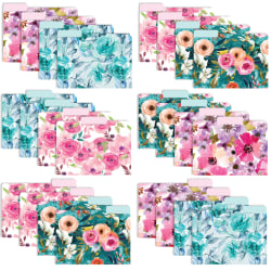 Global Deluxe Designer Printed File Folders, 1/3 Cut, Letter Size, Assorted Floral, Pack Of 24 Folders