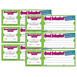 Scholastic Teaching Solutions Ticket Awards, Good Behavior, 100 Per Pack, Set Of 6 Packs