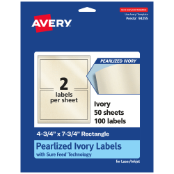 Avery® Pearlized Permanent Labels With Sure Feed®, 94255-PIP50, Rectangle, 4-3/4" x 7-3/4", Ivory, Pack Of 100 Labels