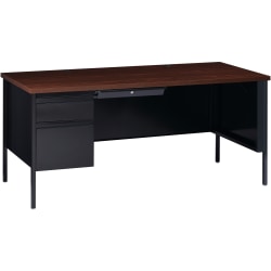 Lorell® Fortress 66"W Steel Pedestal Computer Desk, Left, Black/Walnut