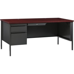 Lorell® Fortress Series Steel Pedestal Desk, 66"W, Left-Handed, Charcoal/Mahogany