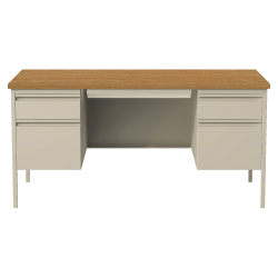 Lorell® Fortress Series 60"W Steel Double Pedestal Desk, Putty/Oak