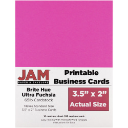 JAM Paper® Printable Business Cards, 3 1/2" x 2", Fuchsia, 10 Cards Per Sheet, Pack Of 10 Sheets