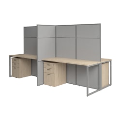 Bush Business Furniture Easy Office 60-inch 4 Person Cubicle Desk with Drawers and Tall Panels, Natural Elm, Standard Delivery
