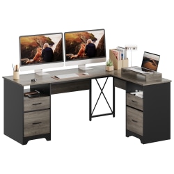 Bestier 63"W L-Shaped Corner Executive Desk With Monitor Stand & Open Storage, Gray