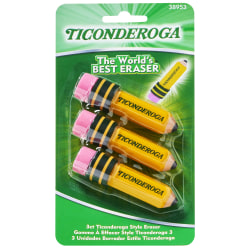 TICONDEROGA ® Erasers, Pencil Shaped, Yellow, 3 ct (38953)