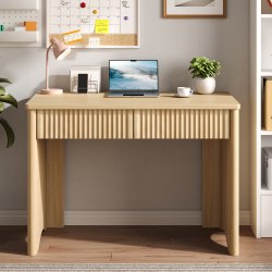 Bestier 40"W Rectangular 2-Drawer Wood Fluted Computer Desk, Natural