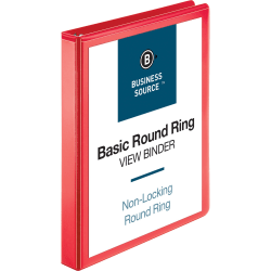Business Source 3-Ring Binder, 1" Round Rings, Red