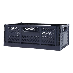 Office Depot® Brand Folding Stacking Storage Crate, 6-1/2"H x 16-15/16"W x 11-1/2"D, Blue