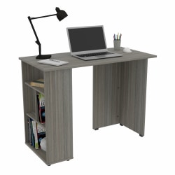Inval 40"W Writing Desk With Open Storage Shelves, Smoke Oak