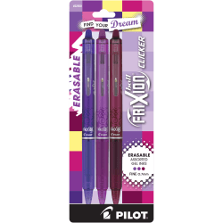 Pilot FriXion Clicker Vibe Retractable Erasable Gel Ink Pens, Fine Point, 0.7mm, Assorted Barrels, Assorted Ink, Pack of 3 Pens, 22550