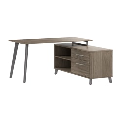 WorkPro Motiva 60"W Modern Corner Desk With Drawers And Shelves, Modern Hickory, Installation Included