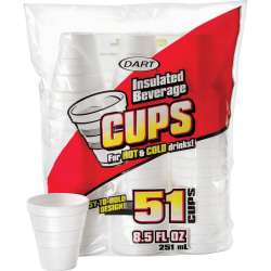 Dart 8.5 oz Insulated Beverage Cups - 8.50 fl oz - White - Foam - Hot Drink, Cold Drink, Coffee, Hot Chocolate, Soft Drink, Iced Tea, Beverage