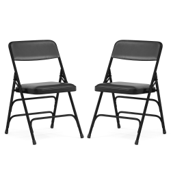 Flash Furniture HERCULES Series Metal Folding Chairs With Padded Vinyl Seats, Black, Pack Of 2 Chairs