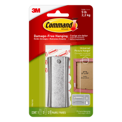 Command Sticky Nail Sawtooth Hanger, 1-Command Hook, 2-Large Command Strips, 4-Mini Command Strips, Damage-Free, Gray