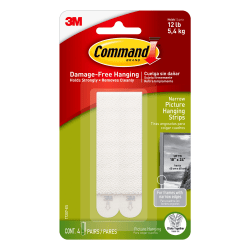 Command™ Damage-Free Picture Hanging Strips, Narrow, White, Pack Of 4 Pairs