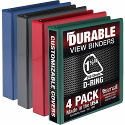 Samsill Durable 1.5 Inch Binder, , D Ring Customizable Clear View Binder, Basic Assortment, 4 Pack, Each Holds 350 Page (MP46458) - 1 1/2" Binder Capacity - Letter - 8 1/2" x 11" Sheet Size - 350 Sheet Capacity - D-Ring Fastener(s)