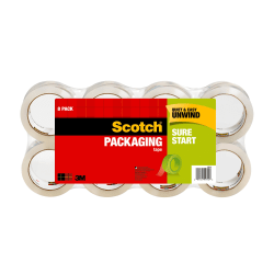 Scotch® Sure Start Shipping Tape, 1-7/8" x 54.6 Yd., Clear, Pack Of 8 Tapes