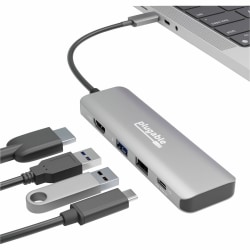 Plugable USB C Hub Multiport Adapter, 4 in 1, 100W Pass Through Charging USB C to HDMI 4K 60Hz - Multi USB Port Hub for Windows, Mac, Ipad Pro, Chromebook, Thunderbolt (USBC-4IN1)