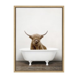 Uniek Kate And Laurel Sylvie Framed Canvas Wall Art, 18" x 24", Highland Cow In Tub Color