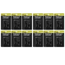 Champion Sports Plastic Whistle & Lanyard Packs, 13/16"H x 13/16"W x 2"D, Black, Set Of 12 Packs
