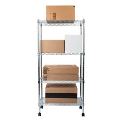 Mind Reader Alloy Collection Metal Adjustable 4-Tier Industrial Storage Shelves with Wheels, 49-1/2"H x 13-1/2"W x 23-1/4"L, Silver