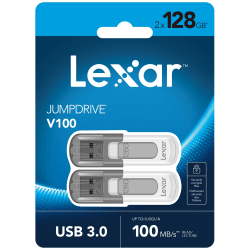Lexar® JumpDrive V100 USB 3.0 Flash Drives, 128GB, Gray, Pack Of 2 Flash Drives