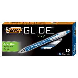 BIC® Glide™ Exact Retractable Ballpoint Pens, Fine Point, 0.7 mm, Blue Barrel, Blue Ink, Pack Of 12 Pens