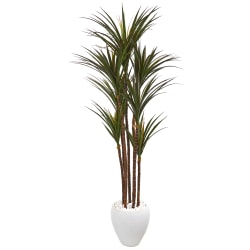 Nearly Natural Giant Yucca Tree 70"H Artificial Plant With Planter, 70"H x 27"W x 23"D, Green/White