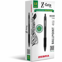 Zebra Pen Z-Grip Retractable Ballpoint Pens - 1 mm, Medium Pen Point - Retractable - Black Ink - School, Home, Journaling - 1 Dozen