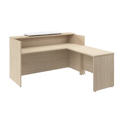 Bush Business Furniture Arrive 72"W L Shaped Reception Desk with Counter, Natural Elm, Standard Delivery