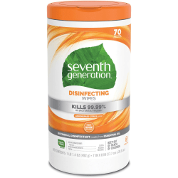 Seventh Generation™ Disinfecting Wipes, Lemongrass Scent, 70 Wipes Per Canister, Pack Of 6 Canisters