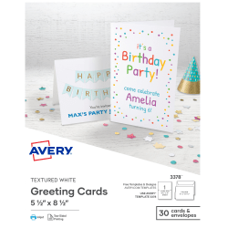 Avery® Half-Fold Textured Printable Greeting Cards, 5.5" x 8.5", White, 30 Blank Cards With Envelopes