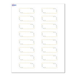 Avery® Print-To-The-Edge Labels With Sure Feed® Technology, S00-D2R-PRWMP10, Rectangle, 1" x 2-5/8", Matte White, Preprinted Green Florals with Gold Dots Design, Pack Of 160