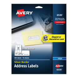 Avery® Easy Peel® Address Labels With Border, 1" x 2 5/8", White/Silver, Pack Of 300 Labels